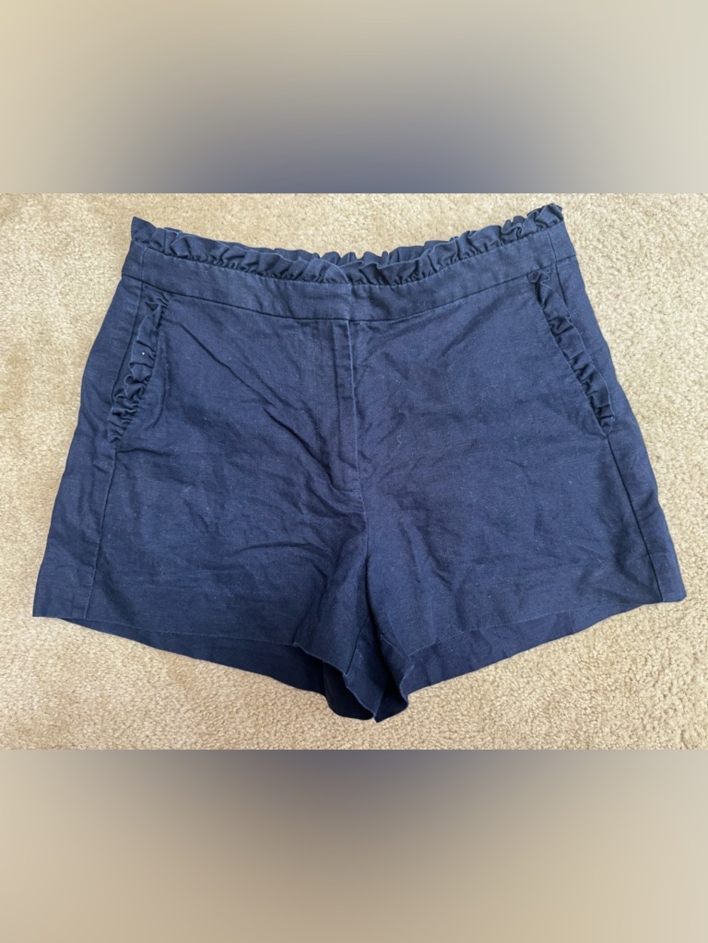 Women's J Crew Sz 4 Navy Ruffle Waist Shorts